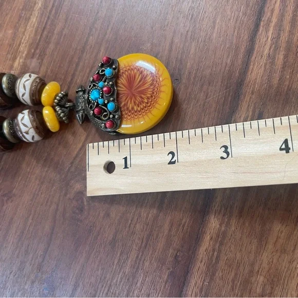 Vintage Sun Like Amazigh Amber & Bone Chunky Necklace - Picture 12 of 14
